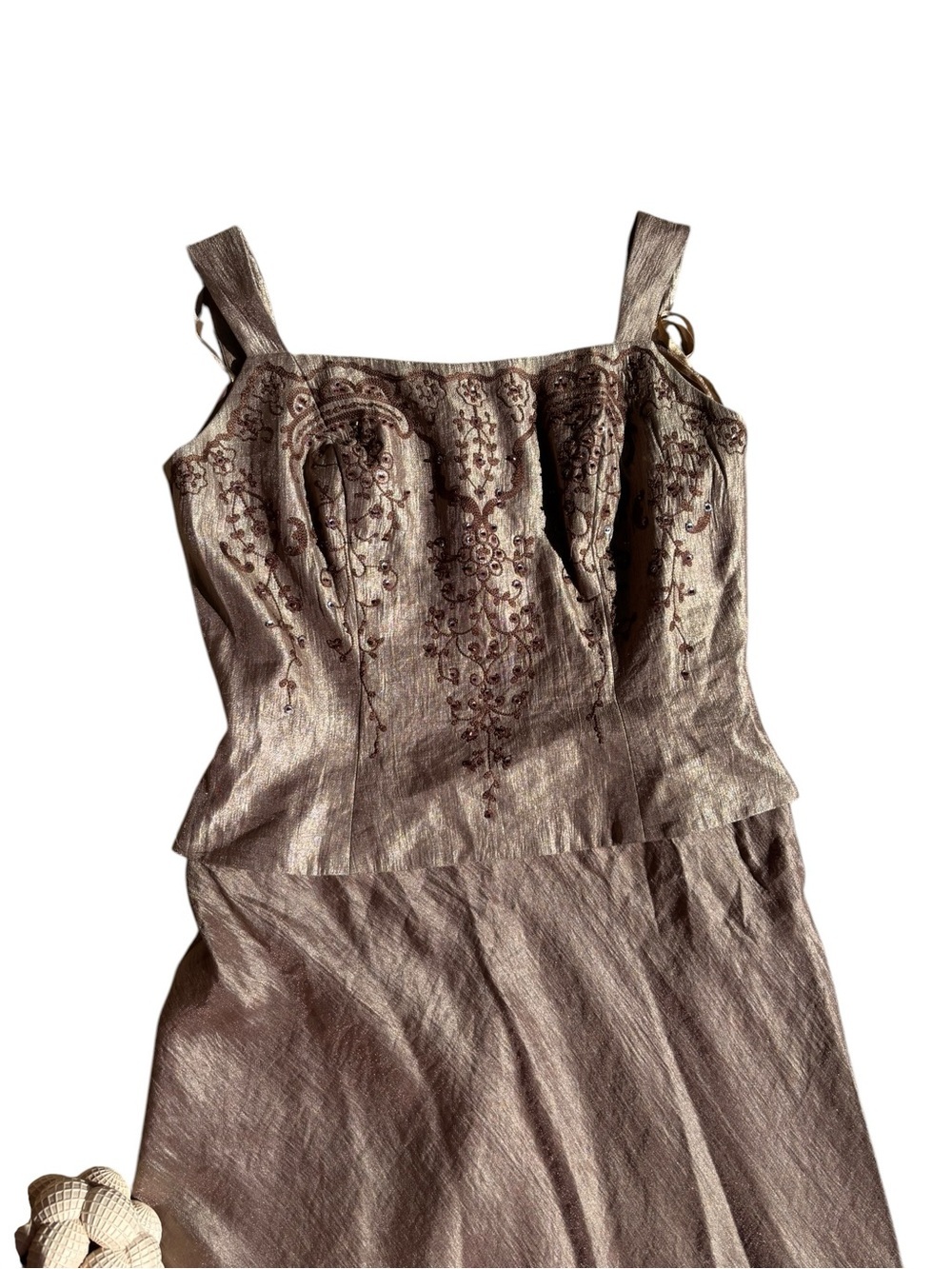 Metallic Bronze Maxi Dress with Spaghetti Straps Size 8 - Picture 2 of 5